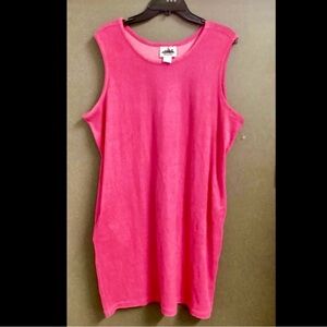 1X 2XL 80% Cotton Stretch Terry Cloth Towel Sheath Short Mini Dress Pink